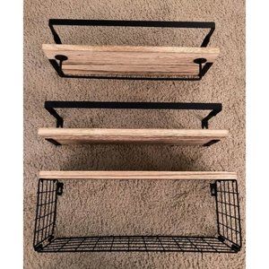 Bathroom Shelves, Floating Shelves with Storage Basket, Set of 3